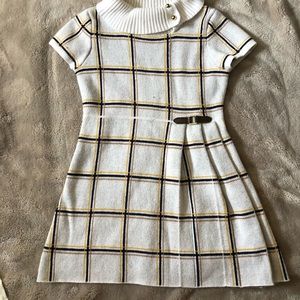 Janie and Jack White Plaid Short Sleeve Sweater Dress Cowl Neck Classy Buttons